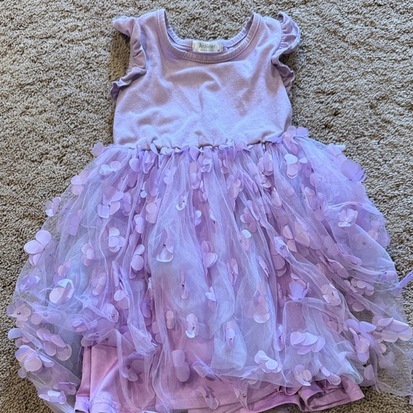 Purple dress with tulle and flowered bottom - Picture 1 of 3